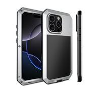 kuaijiexiaopu Fundas Heavy Duty 360 Full Protection Metal Aluminum Case Compatible with iPhone 16 Pro MAX 6.9 Inch(Silver)