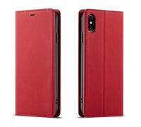 kuaijiexiaopu Fundas Magnetic Card Holder Flip Leather Case, Wallet Stand Protective Cover Compatible with iPhone 16 E 6.1 Inch(Rojo)