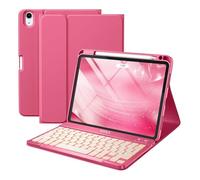 kuaijiexiaopu Magnetic Detachable Backlit Keyboard Leather Protective Cover Soft Shell Suitable for iPad Air4/5/Air11 (M2/3) 10.9 Inch(Begonia Red+Backlit Keyboard)
