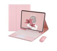 kuaijiexiaopu Round Keycap Keyboard Pen Slot TPU Leather Case Suitable for Samsung Galaxy Tab S10 plus/S9FEplus/S8plus 12.4 Inch(Pink+Touch keyboard2+Mouse)