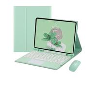 kuaijiexiaopu Round Keycap Keyboard Pen Slot TPU Leather Case Suitable for Samsung Galaxy Tab S10 plus/S9FEplus/S8plus 12.4 Inch(Green+Touch keyboard2+Mouse)
