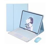 kuaijiexiaopu Round Keycap Keyboard Pen Slot TPU Leather Case Suitable for Samsung Galaxy Tab S8 Ultra/S9ultra/S10Ultra-14.6 Inch 2023(Sky Blue+Touch Backlit KB+Mouse)