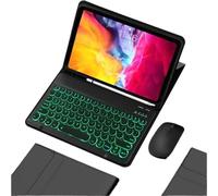 kuaijiexiaopu Tablet Protective Case with Pen Slot, Round Key Cap Keyboard Mouse Suitable for iPad 11th Gen(Air16)/10th Generation-10.9 Inch Universal(Black+Backlit Keyboard+Mouse)