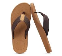 KuaiLu Chanclas Hombre Verano Playa Piscina Goma Flip Flops Caballero Comodas Piel Planas Caminar Cuero y Tela Sandalias De Dedo Antideslizante Yoga-Espuma Chancletas Caqui Marrón 40