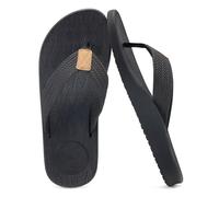 KuaiLu Chanclas Hombre Verano Playa Piscina Goma Flip Flops Caballero Comodas Piel Planas Caminar Cuero y Tela Sandalias De Dedo Antideslizante Yoga-Espuma Chancletas Negro 42