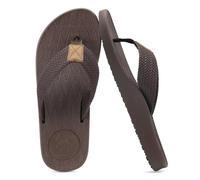 KuaiLu Chanclas Hombre Verano Playa Piscina Goma Flip Flops Caballero Comodas Piel Planas Caminar Cuero y Tela Sandalias De Dedo Antideslizante Yoga-Espuma Chancletas Marrón 46