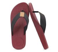 KuaiLu Chanclas Hombre Verano Playa Piscina Goma Flip Flops Caballero Comodas Piel Planas Caminar Cuero y Tela Sandalias De Dedo Antideslizante Yoga-Espuma Chancletas Vino Rojo 46