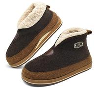 KuaiLu Zapatillas Casa Bota Hombre Invierno Fieltro Cerradas Babuchas Caballero Caliente Peluche Lana Divertidas Pantuflas Botines Comoda Ortopedicas Microondas Slippers Antideslizante Suela Marrón 45