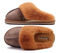 KuaiLu Zapatillas Casa Mujer Invierno Caliente Peluche Piel Cerradas Pantuflas Comoda Peludas Memory Foam Slippers Antideslizante Goma Suela Marrón 41