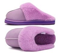 KuaiLu Zapatillas Casa Mujer Invierno Sin seguimiento Caliente Peluche Piel Pantuflas Comoda Peludas Memory Foam Slippers Antideslizante Goma Suela Morado Claro 39