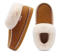 KuaiLu Zapatillas Casa Mujer Peluche Piel Forradas Termicas Señora Pantuflas Caliente Invierno Cerradas Comodas Memory Foam Slippers Dormitorio Ortopedicas Antideslizante Goma Suela Babuchas Caqui 42
