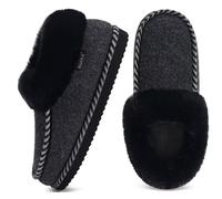 KuaiLu Zapatillas Casa Mujer Peluche Piel Forradas Termicas Señora Pantuflas Caliente Invierno Cerradas Comodas Memory Foam Slippers Dormitorio Ortopedicas Antideslizante Goma Suela Babuchas Negro 43