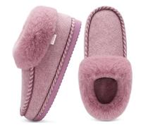 KuaiLu Zapatillas Casa Mujer Peluche Piel Forradas Termicas Señora Pantuflas Caliente Invierno Cerradas Comodas Memory Foam Slippers Dormitorio Ortopedicas Antideslizante Goma Suela Babuchas Rosa 43