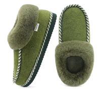 KuaiLu Zapatillas Casa Mujer Peluche Piel Forradas Termicas Señora Pantuflas Caliente Invierno Cerradas Comodas Memory Foam Slippers Dormitorio Ortopedicas Antideslizante Goma Suela Babuchas Verde 41