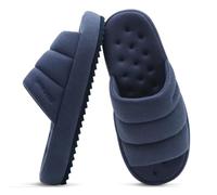 KuaiLu Zapatillas de Hombre Mezcla de Algodón Tejido Caliente Slides Sandalias Confortable Soporte del Arco Interior Exterior Zapatos de Casa Slip-on Ligero Grueso Cojín Chanclas, Azul Oscuro 45