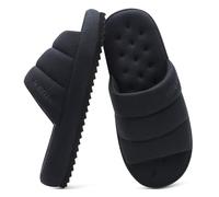KuaiLu Zapatillas de Hombre Mezcla de Algodón Tejido Caliente Slides Sandalias Confortable Soporte del Arco Interior Exterior Zapatos de Casa Slip-on Ligero Grueso Cojín Chanclas, Negro 49
