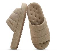 KuaiLu Zapatillas de Hombre Tejido Caliente Sandalias Memory Foam Interior Exterior Pantuflas Zapatos de Casa Cómodo Slip-on Ligero Cojín Blando Scuff Slippers con Soporte del Arco, Albaricoque 48