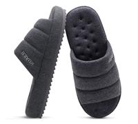 KuaiLu Zapatillas de Hombre Tejido Caliente Sandalias Memory Foam Interior Exterior Pantuflas Zapatos de Casa Cómodo Slip-on Ligero Cojín Blando Scuff Slippers con Soporte del Arco, Gris 46