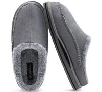 KuaiLu Zapatillas de soporte de arco para hombre Cómodo Interior Puntadas Hecho a mano MicrogamuzaZapatos de casa Ponerse Cálido Piel sintética Caucho Exterior Gris Tamaño 40
