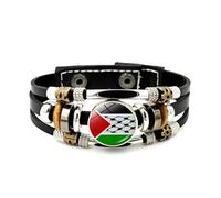 KUAIYIJU Pulseras de cuero con la bandera de Palestina, pulsera de cuentas tejidas de varias capas para hombres y mujeres, accesorios de moda