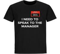 KUAKEMAOSHA Mens Cotton Tshirt Hello My Name Is Karen I Need To Speak To The Manger Halloween Costume Shirts Size M