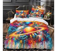 KuangGeKG Juego De Fundas De Edredón Astronautasas 3 Piezas Microfibra Comodidad,Espacio de ensueño Impresión 3D Tema,con Cremallera Funda De Almohada,para Niños Niñas Single(140x200cm)