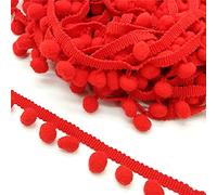 KUARWDVF Costura Fringe Trim, Cinta con Flecos y Pompones Cuentas de 2 Yardas for Manualidades, Cortinas, manteles Cojines(Red)