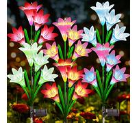 KuBace Luces solares para exteriores, paquete de 6 luces LED mejoradas con 24 lámparas de flores de lirio más grandes, 7 colores cambiantes, impermeables para decoración de jardín y patio, regalo