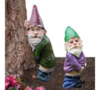 KUBDPQOR 2 Pack gnomo Jardin, Adornos de árbol de Estatua de Resina de gnomo de jardín, para la decoración de Interiores y Exteriores en el jardín