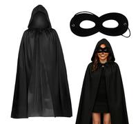KUBDPQOR Capa Negra Disfraz con Capucha y Máscara para Fiesta y Halloween, Unisex, 90 cm de Largo,Capa Halloween para Cosplay, Capa Disfraz Halloween para Carnaval Fiesta Cumpleaños