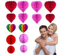 KUBDPQOR farolillos de papel, decoración boda, 14 Piezas pompones de colores Decoración de San Vatentín Banderines Guirnalda de Corazones Colgantes para Cumpleaños de la Boda Valentines Party