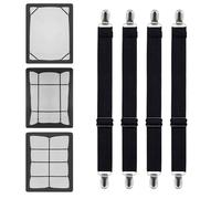 KUBDPQOR Sujeta Sabanas Bajeras, 4 Piezas Sujetadores de Hojas, Pinzas Sabanas Bajeras con Clips Metálicos, Sujetadores de Tirantes Ajustables para Sabana Bajera, Sábanas, Sofás, hasta 200 cm(Negro)