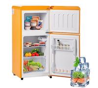kubeier Mini frigorifico, Mini Nevera con congelador, Nevera Bebidas silenciosas 60L, Mini Nevera -27°C ∽ 13°C, Volumen del congelador de 22 litros, Clase energética F, luz LED,Yellow
