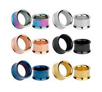 KUBOOZ 12 unids conjunto colorido acero inoxidable tornillo MIX tapones para los oídos túneles Calibradores camilla Piercings, Acero inoxidable,Acero de aleación
