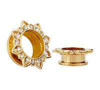 KUBOOZ Kuboz joyas oro chapado en flor acero inoxidable cristal gemas tornillo espalda tapones para los oídos medidores vendidos en pares, 0g(8mm), Acero inoxidable