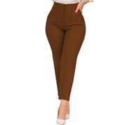 Kubsid - Pantalones rectos de mujer de cintura alta, elásticos, de vestir para oficina y negocios, con bolsillos, Marrón profundo, X-Large