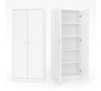 KUBUTKU Armario de Oficina Armario Multiusos con 2 Puertas y 5 Compartimentos, 180 x 74 x 35 cm, Color Blanco