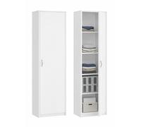 KUBUTKU Armario multiusos con 1 puerta y 5 compartimentos, armario universal para oficina y hogar, 180 x 50 x 35 cm, color blanco
