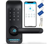 KUCACCI Cerradura de puerta inteligente, entrada sin llave, huella dactilar y teclado, WiFi y Bluetooth, negro, cerradura de manija para el hogar inteligente