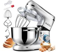 KUCCU - Robot pastelero, 1500 W, robot pastelero, 7 L, doble asa, robot amasador, profesional, 6 velocidades + P con gancho, batidor, batidor, protección contra salpicaduras, espátula, separador