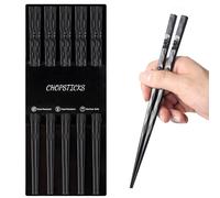 Kucensi 5 pares de palillos de fibra de vidrio aptos para lavavajillas, aleación reutilizable negro japonés sushi palillos antideslizantes conjunto