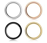 Kucheed 4 Piezas Aro Nasal para Mujer y Hombre, Aretes de Aro para Septum de Acero Quirúrgico 316L con Bisagras 12mm, Anillo Hipoalergénico de Concha Lóbulo Daith HélicePiercings Joyería (20G 10mm)