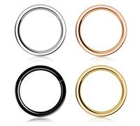 Kucheed 4 Piezas Aro Nasal para Mujer y Hombre, Aretes de Aro para Septum de Acero Quirúrgico 316L con Bisagras 6mm, Anillo Hipoalergénico de Concha Lóbulo Daith HélicePiercings Joyería (18G 6mm)