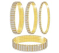 Kucheed 4 Piezas Pulseras Elásticas de Diamantes de Imitación, Brazalete de Tenis con Diamantes Brillantes, Pulsera Apilable de Cristal para Novias, Pulsera Brillante para Bodas y Fiestas (A6)