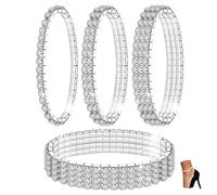 Kucheed 4 Piezas Tobillera de Diamantes Centelleantes para Mujer, Pulseras de Tobillo de Plata con Cristales Elásticos, Tobillo de Joyería de Pie, Tobillera de Tenis Nupcial Brillante (Plata)