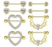 Kucheed 8 Piezas Anillos de Pezón, 14G Anillos de Lengua de Acero Quirúrgico Joyas para Piercing de Pezón,Juego de Anillos de Pezón de Barra Recta de 12-18mm,Anillos de Pezón de Corazón Lindo (B)