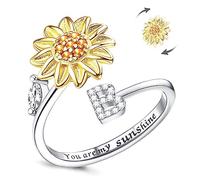 Kucheed Anillo Antiestrés Para Mujer, Anillo Giratorio Ajustable De Girasol, Círculo De Dedo Con Letra De Ansiedad Apilable Para Aliviar El Estrés, Joyería Interior Grabada'You Are My Sunshine'(B)