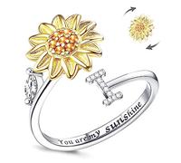 Kucheed Anillo Antiestrés Para Mujer, Anillo Giratorio Ajustable De Girasol, Círculo De Dedo Con Letra De Ansiedad Apilable Para Aliviar El Estrés, Joyería Interior Grabada'You Are My Sunshine'(I)