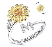 Kucheed Anillo Antiestrés Para Mujer, Anillo Giratorio Ajustable De Girasol, Círculo De Dedo Con Letra De Ansiedad Apilable Para Aliviar El Estrés, Joyería Interior Grabada'You Are My Sunshine'(M)