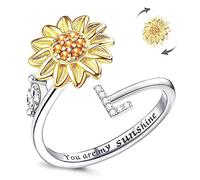 Kucheed Anillo Antiestrés Para Mujer, Anillo Giratorio Ajustable De Girasol, Círculo De Dedo Con Letra De Ansiedad Apilable Para Aliviar El Estrés, Joyería Interior Grabada'You Are My Sunshine'(L)